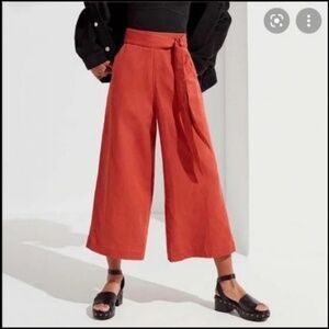 NWOT Urban Outfitters Linen Tie Front Wide Leg Cropped Pants Rust Orange Size S